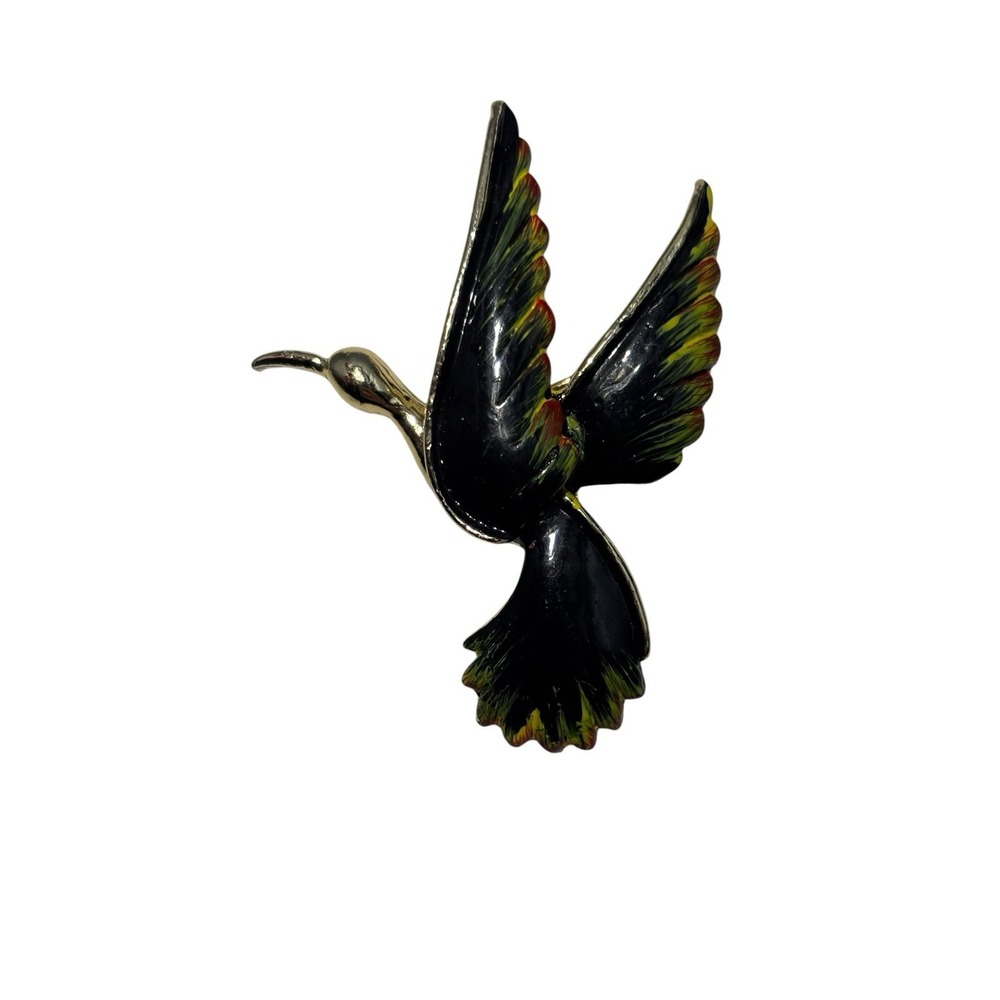 Vintage Gerry's Gold Tone Black Enamel Colored Accent Flying Bird Brooch Pin